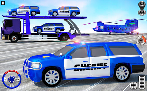 Jogo de estacionar carros da polícia em cima do caminhão, US Police City  Car Transport Truck 3D, kid 