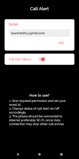 Incoming call & Missed call alert on mail (e-mail) - Image screenshot of android app