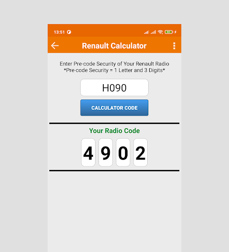 Radio Precode Calculator For R - Image screenshot of android app