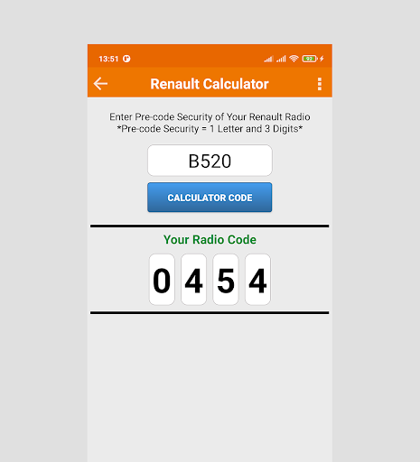 Radio Precode Calculator For R - Image screenshot of android app