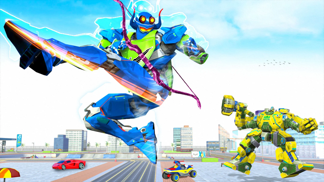 Archery king, Fly Bus Robot 3d - Gameplay image of android game