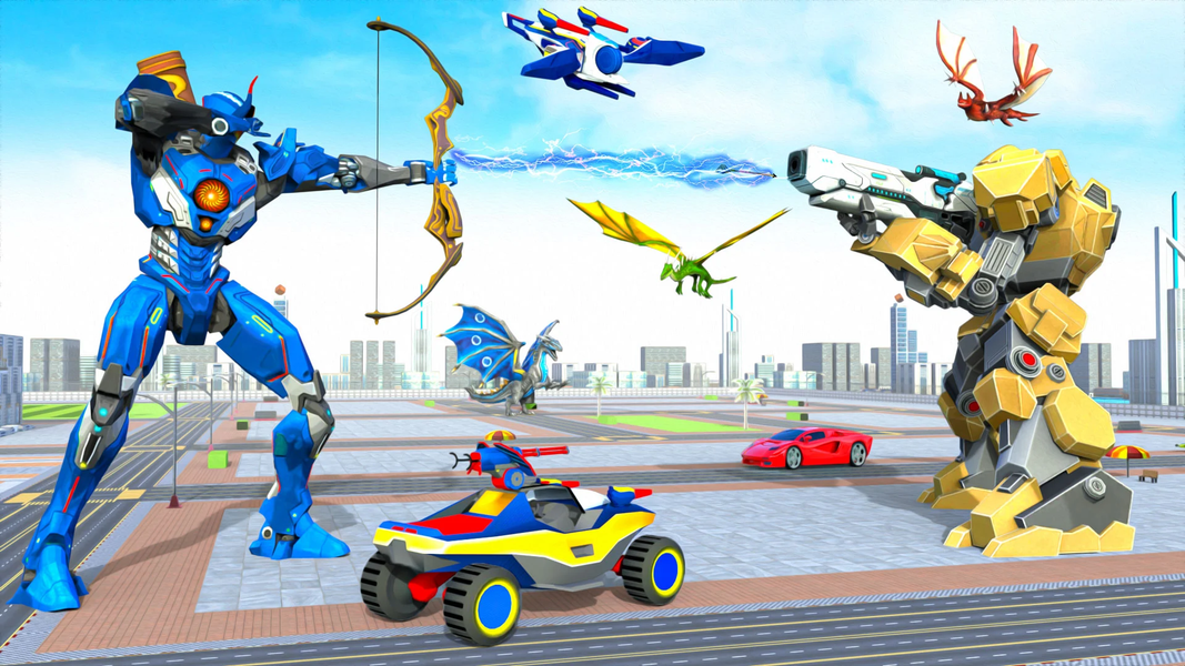 Archery king, Fly Bus Robot 3d - Gameplay image of android game