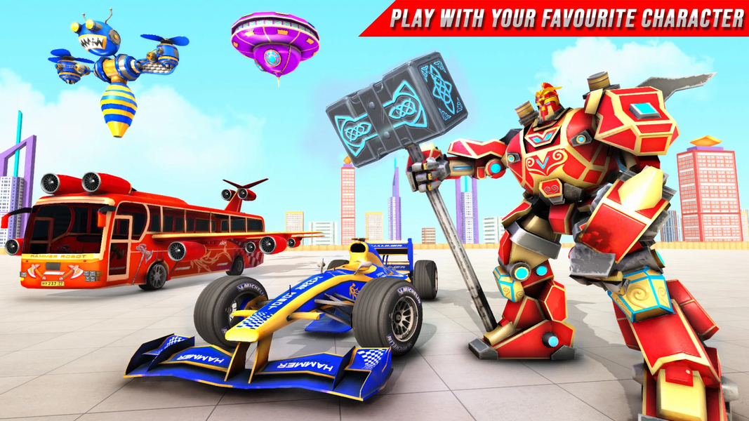 Multi Robot Formula Car flying - Gameplay image of android game