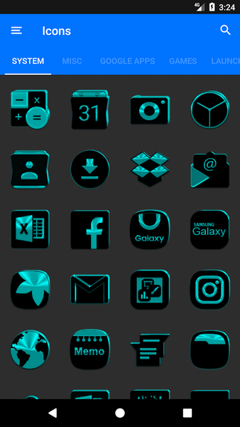 Black and Cyan Icon Pack - عکس برنامه موبایلی اندروید