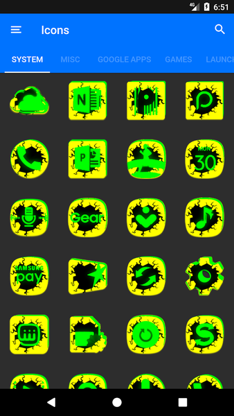 Cracked Yellow Green Icon Pack - Image screenshot of android app