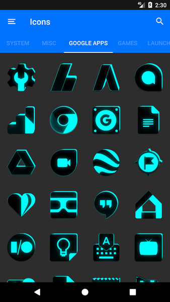 Flat Black and Cyan Icon Pack - Image screenshot of android app