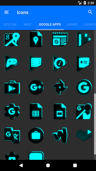 Flat Black and Cyan Icon Pack - Image screenshot of android app
