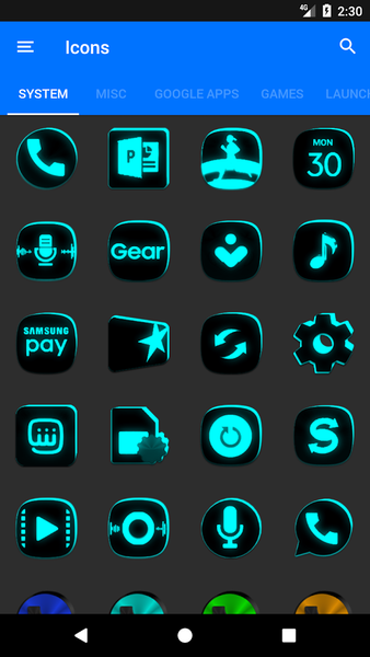 Flat Black and Cyan Icon Pack - Image screenshot of android app