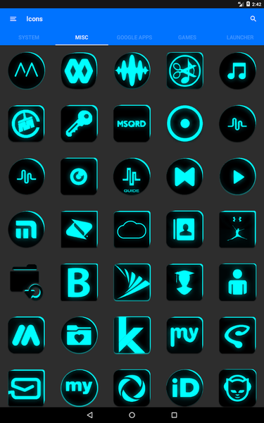 Flat Black and Cyan Icon Pack - Image screenshot of android app