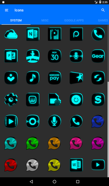 Flat Black and Cyan Icon Pack - Image screenshot of android app