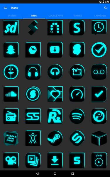 Flat Black and Cyan Icon Pack - Image screenshot of android app