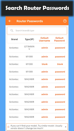 WiFi Router Passwords - Setup - عکس برنامه موبایلی اندروید