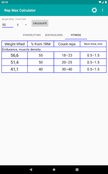 Rep Max Calculator - عکس برنامه موبایلی اندروید