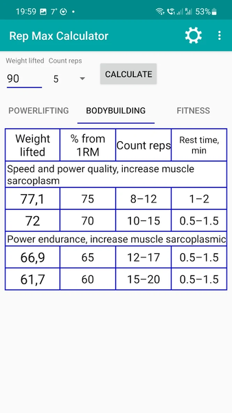 Rep Max Calculator - عکس برنامه موبایلی اندروید