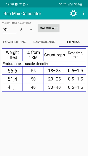Rep Max Calculator - عکس برنامه موبایلی اندروید