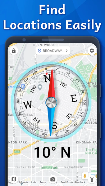 Digital Compass: Map & GPS - عکس برنامه موبایلی اندروید