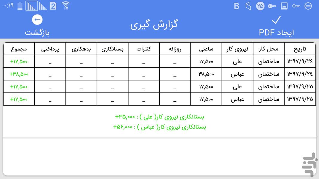 محاسبه دستمزد (ساعتی،روزمزد،پیمانی) - Image screenshot of android app