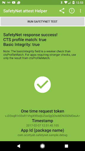 SafetyNet Helper Sample - Image screenshot of android app
