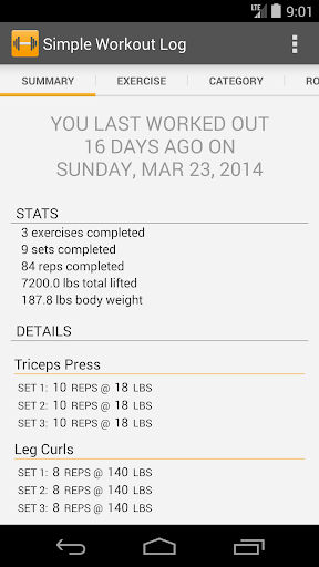 Simple Workout Log - Image screenshot of android app