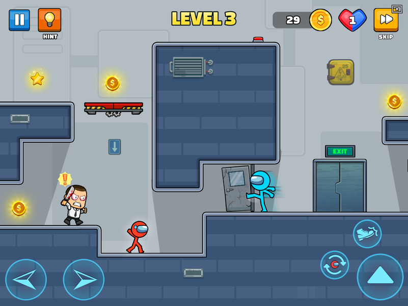 Red Blue Stickmen: Escape Game - Gameplay image of android game