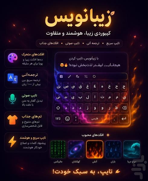 زیبانویس | کیبورد فارسی با افکت - عکس برنامه موبایلی اندروید