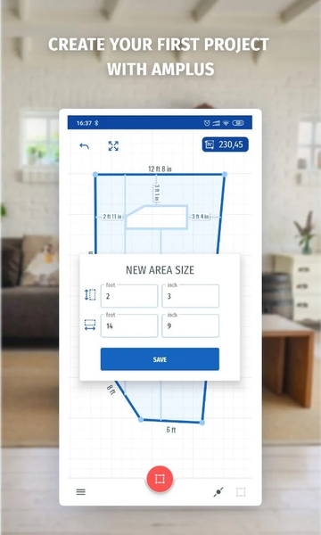 AMPLUS Area Measure Calculator - Image screenshot of android app