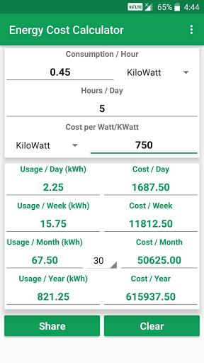 Energy Cost Calculator - Image screenshot of android app