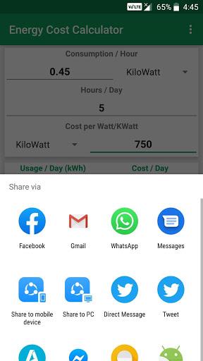 Energy Cost Calculator - Image screenshot of android app