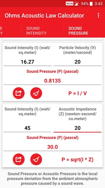 Ohms Acoustic Law Calculator - Image screenshot of android app