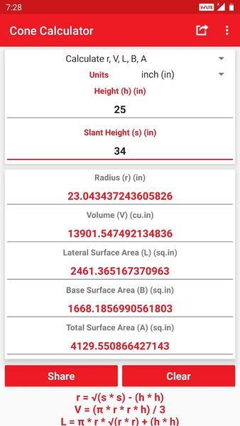 Cone Calculator - Image screenshot of android app