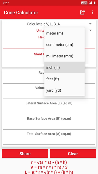 Cone Calculator - Image screenshot of android app