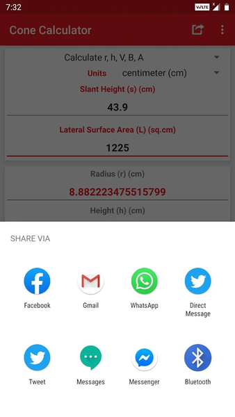 Cone Calculator - Image screenshot of android app