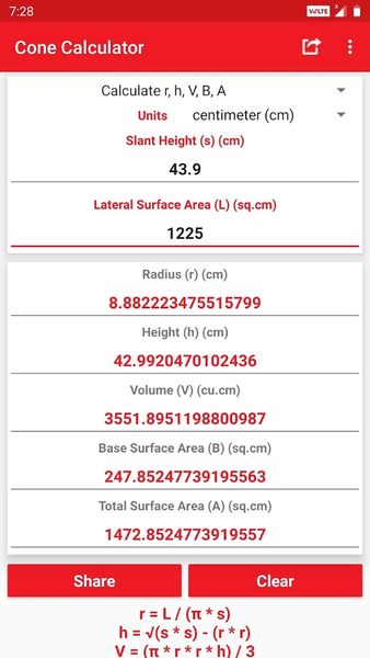 Cone Calculator - Image screenshot of android app