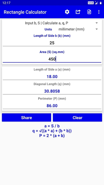 Rectangle Calculator - Image screenshot of android app