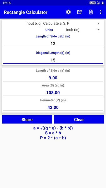 Rectangle Calculator - Image screenshot of android app