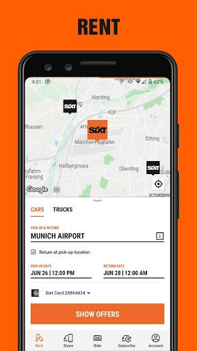 SIXT rent. share. ride. plus. - Image screenshot of android app