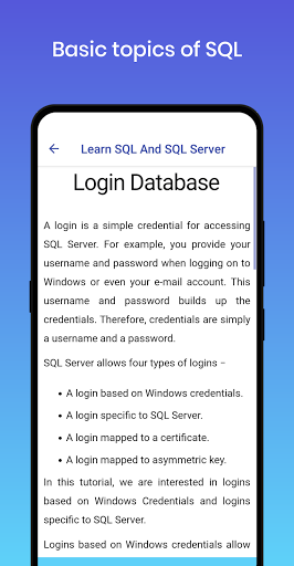 Learn SQL and SQL Server - عکس برنامه موبایلی اندروید