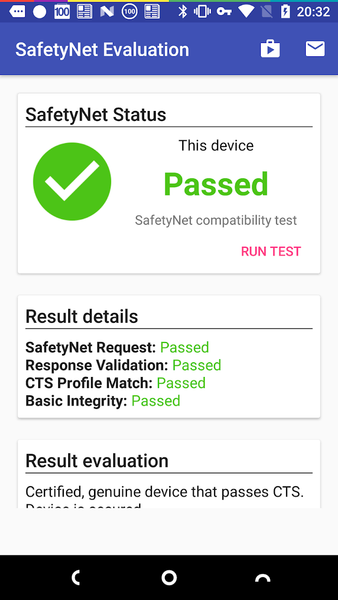 SafetyNet Evaluation - Image screenshot of android app