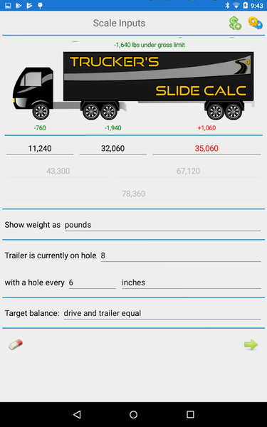 Trucker's Slide Calc - Image screenshot of android app