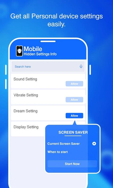 Mobile Hidden Settings Info - Image screenshot of android app