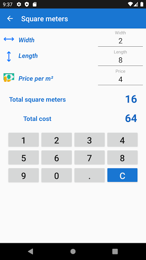 Square meters calculator - عکس برنامه موبایلی اندروید