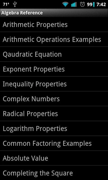 Algebra Reference - عکس برنامه موبایلی اندروید