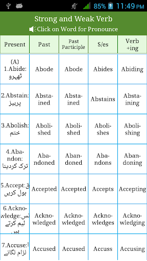 Irregular & Regular Verbs Urdu - Image screenshot of android app