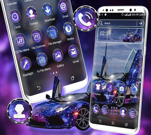Blue Glitter Car LauncherTheme - Image screenshot of android app
