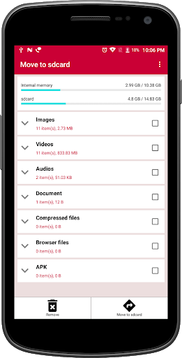 Move files to SD card - Image screenshot of android app