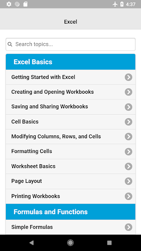 Tutorial for Excel - Image screenshot of android app