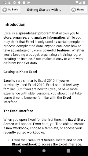 Tutorial for Excel - Image screenshot of android app