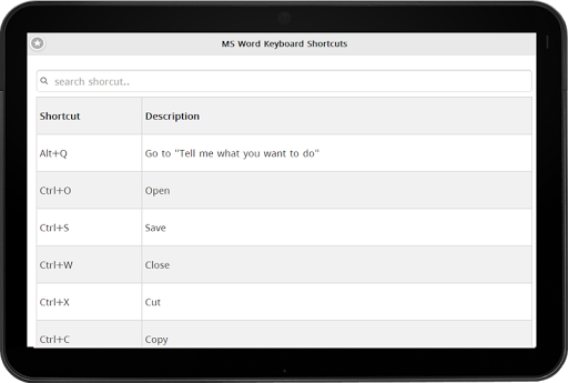 Shortcuts for MS Word - عکس برنامه موبایلی اندروید