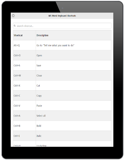 Shortcuts for MS Word - Image screenshot of android app