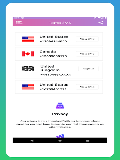 Temp SMS - Temporary Numbers - Image screenshot of android app